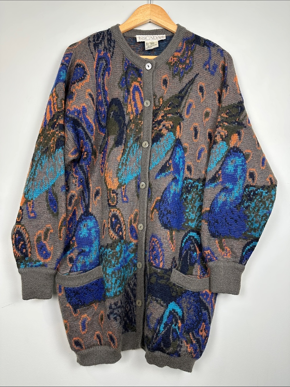 110. vintage ESCADA wool Mohair paisley duck cardigan sweater